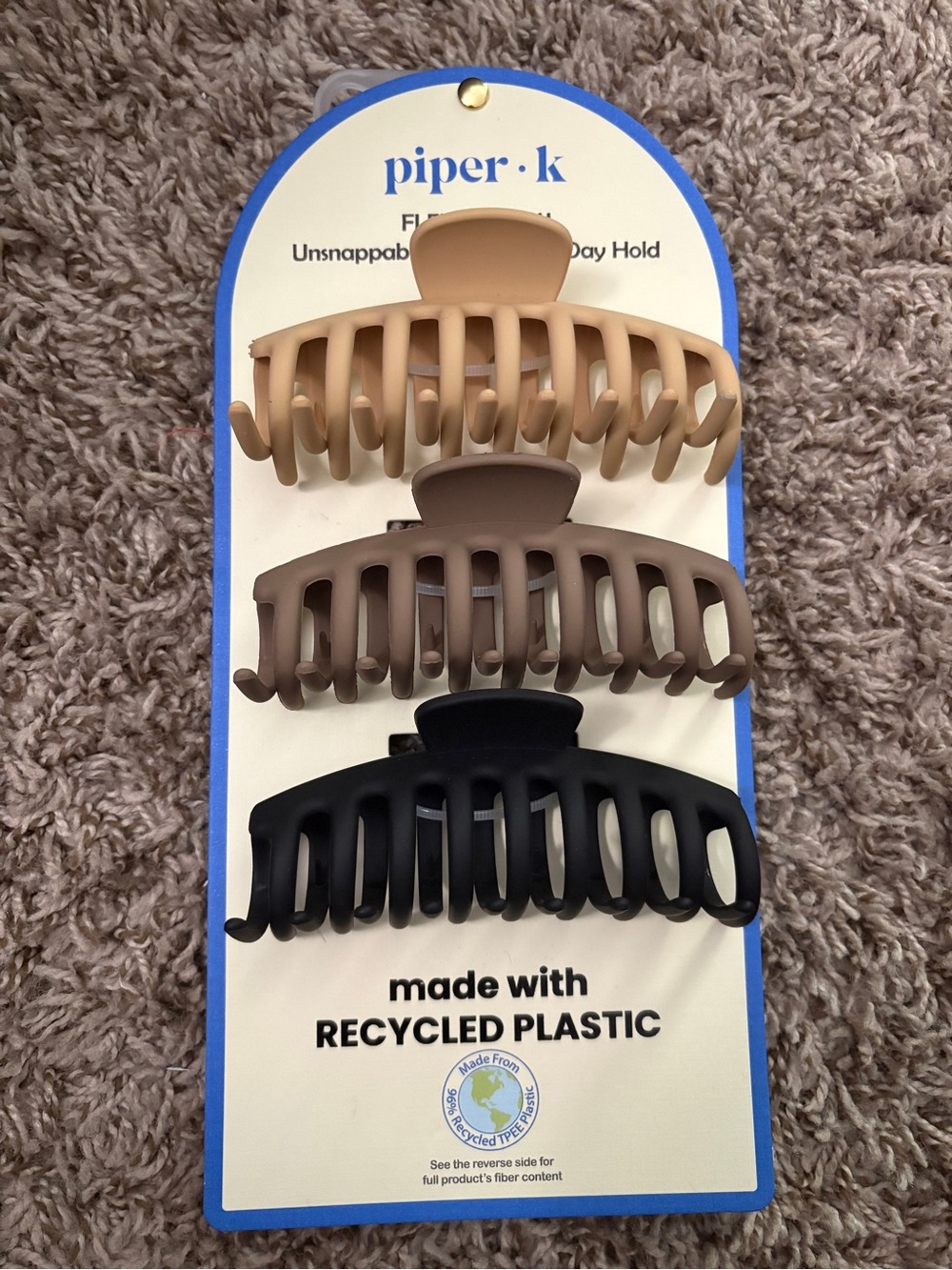 piper•k Neutral Matte Hair Claw Clip Trio - Beige, Taupe & Black